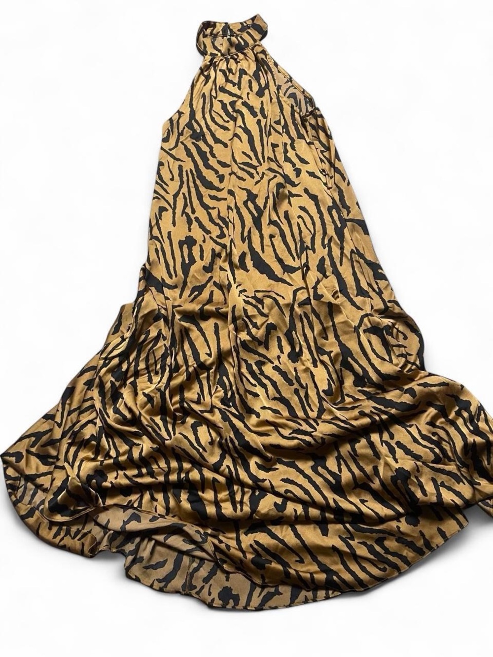 Fashion Nova Gold and Black Strapless Animal Print Maxi Dress